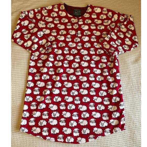 Woolrich Cozy Cotton Sheep Print Red Long Sleeve Night Sleep Dress Shirt Sz S/M - Picture 10 of 11